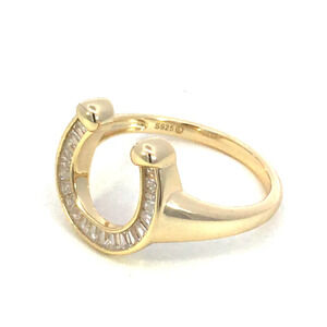 Gold Tone Horseshoe Ring with Pavé Stones